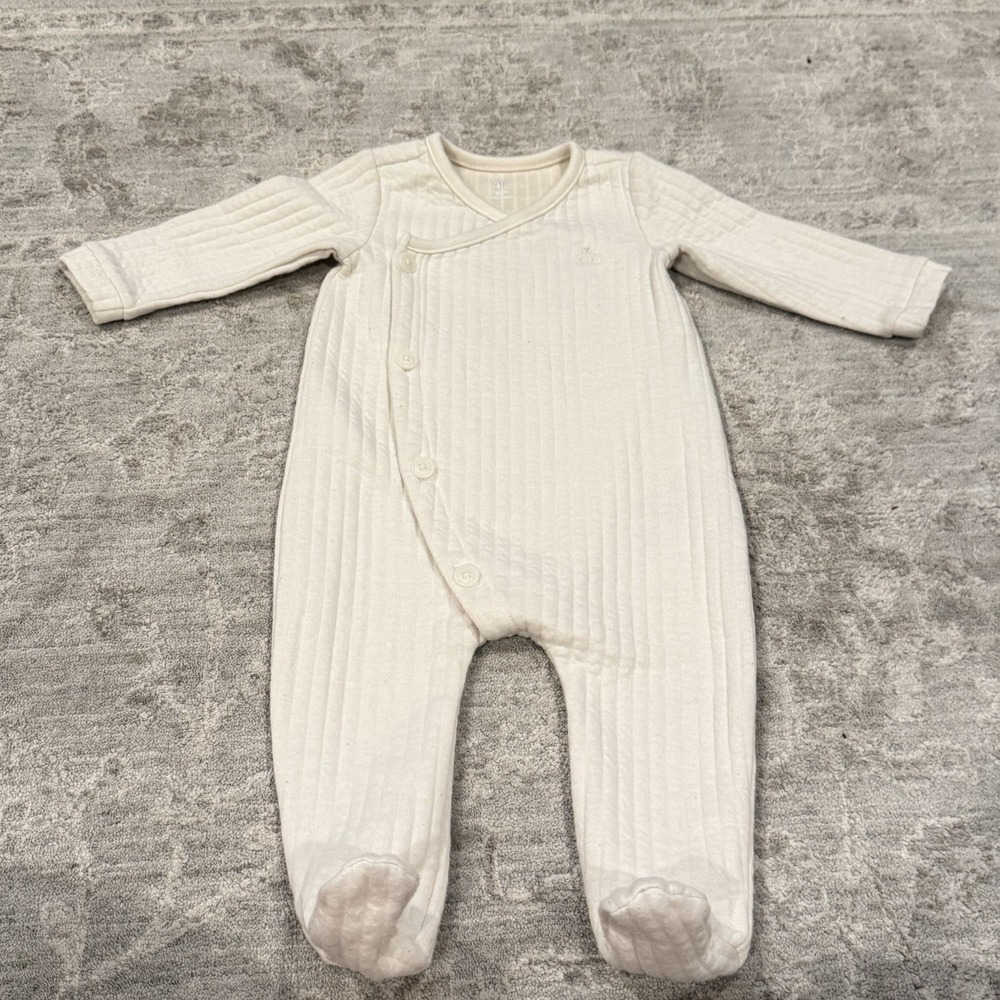 Baby Gap Unisex 3-6 Months Off White Long Sleeve Footed Snap One Piece Romper